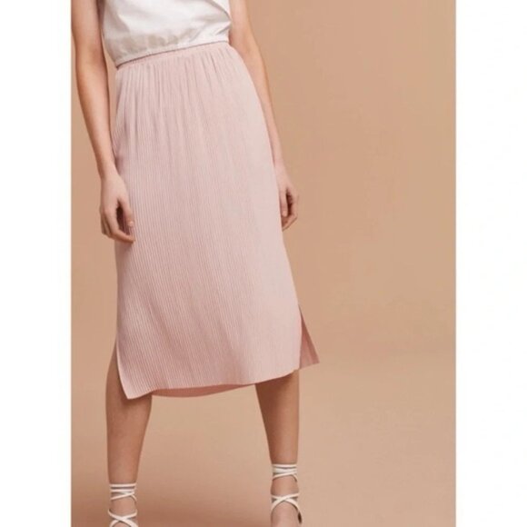 Aritzia Wilfred Celesse Pleated Midi Skirt Side Slit High Rise Waist Pink XXS - Picture 7 of 11